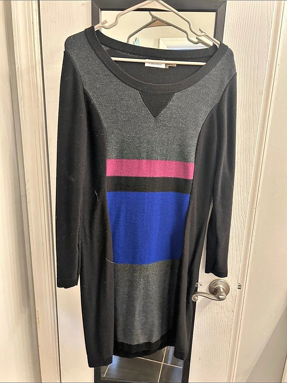 Calvin Klein Color Block Mini Dress in Black & Blue Size Large